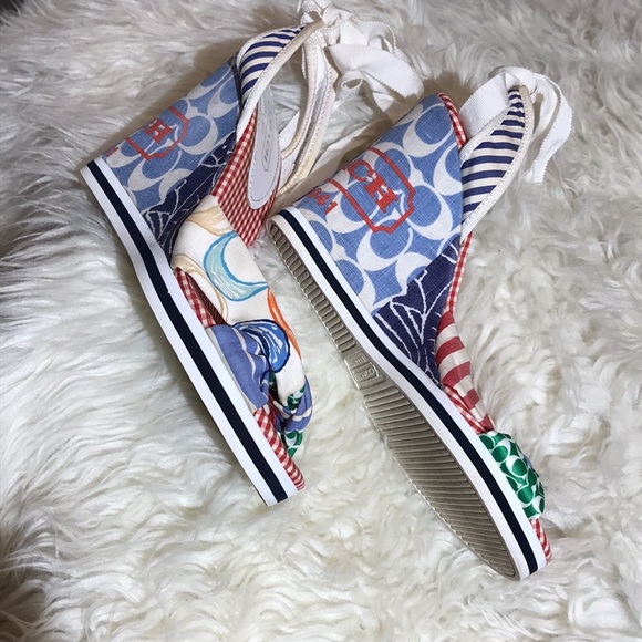 Coach Tammie Wedges Womens 7 1/2M  A8018 Open Toe Ribbon Tie Strap - Picture 6 of 11